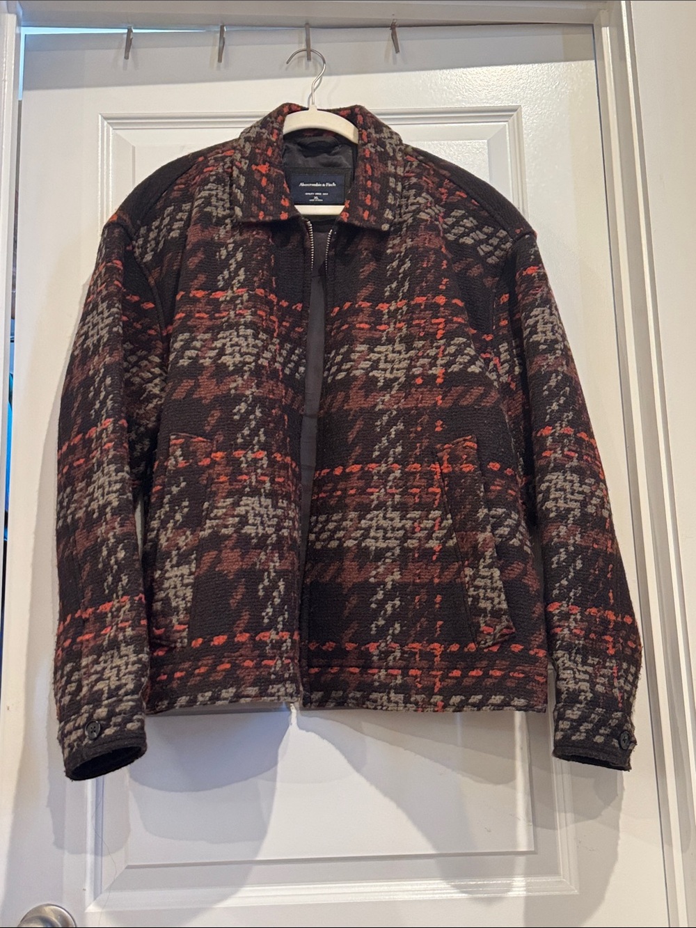 Abercrombie & Fitch Men's Dark Brown & Rust Plaid Zip Jacket